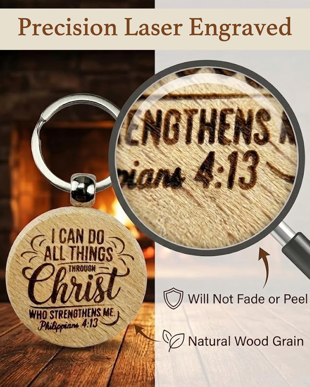 100 Pcs Christian Keychains Bulk, Wooden Bible Verse Key Rings for Church Favors, Baptism, Communion, Religious Gifts