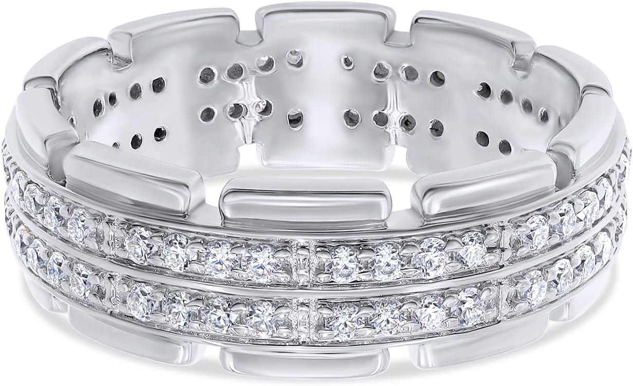 1 Carat Round Cut Lab Created Moissanite Men's Double Row Eternity Anniversary Wedding Band Ring In 14K Gold Plated Sterling Silver & 10K Or 14K Solid Gold Jewelry Gift For Men (Clarity : VVS1, 1.00 Cttw)