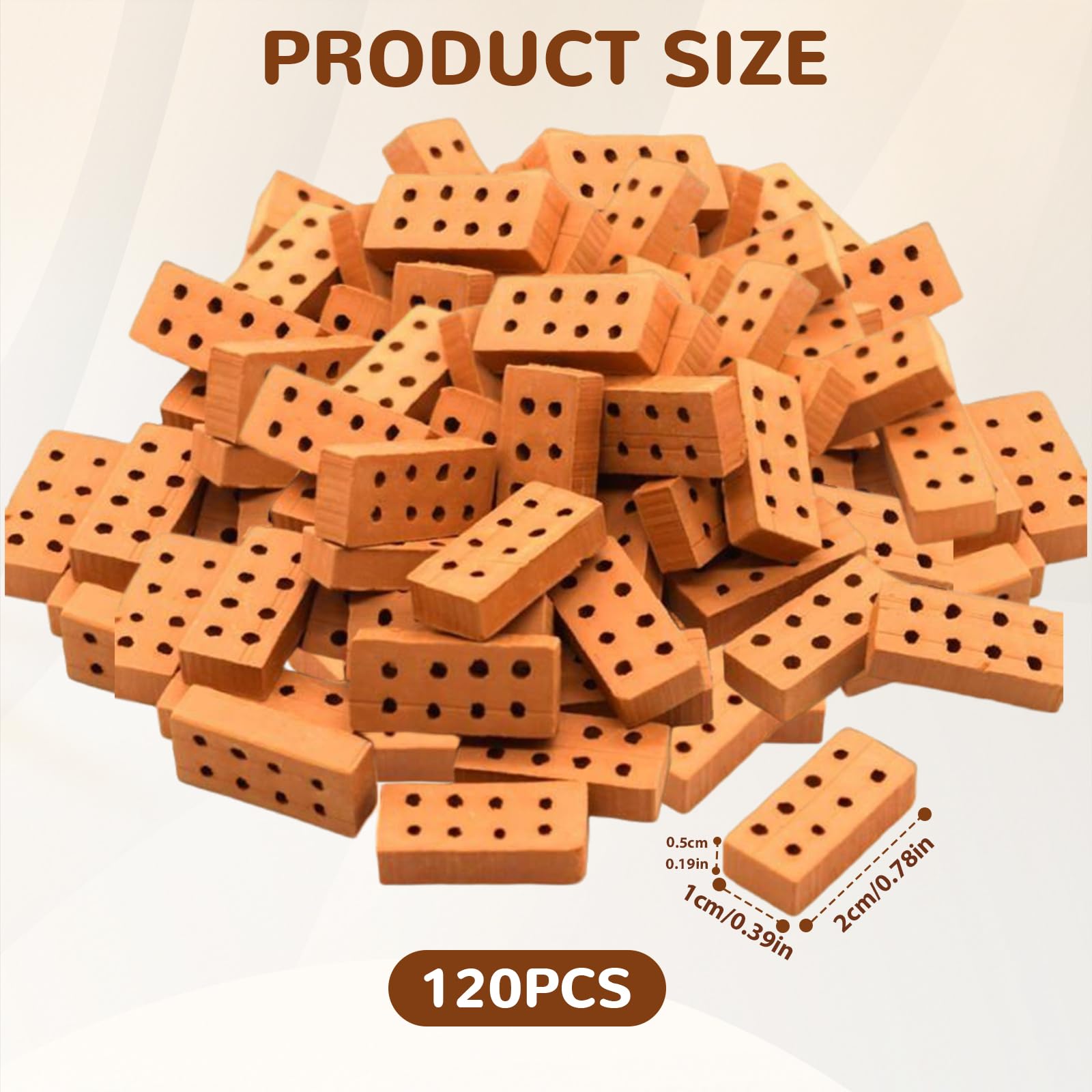 120 Stück Rote Mini Ziegelsteine, Miniatur Ziegelsteine mit 8 Löchern, Ton Modell Ziegel Steine Zum Mauern, für DIY Bauen Puppenhaus Garten Ornament Haus Spielzeug Deko（ 2 X 1 X 0.5cm）