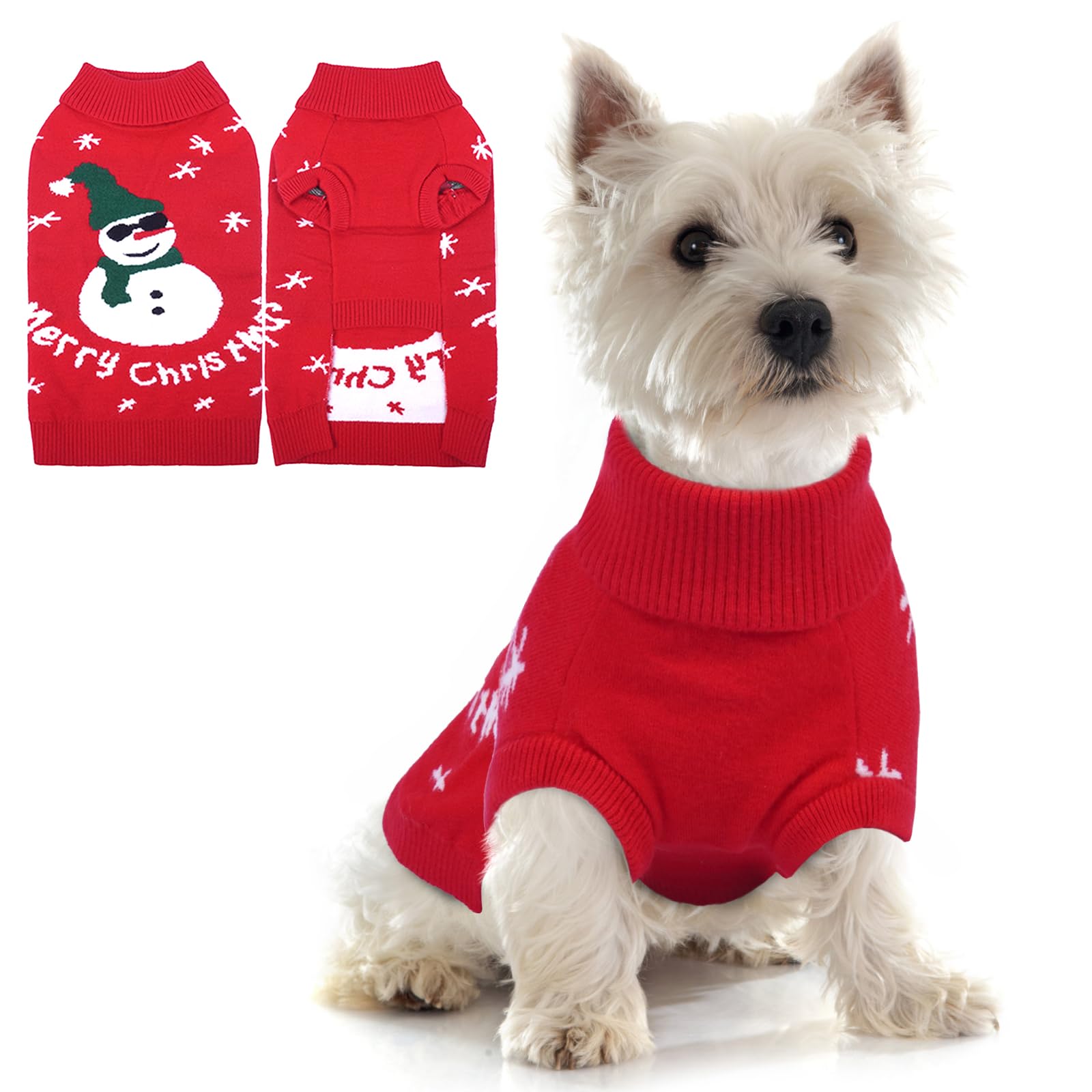 Hjumarayan Dog Christmas Jumper - Cosy Snowman Jumper Small, Warm Winter Sweater with Harness Hole for Pomeranian Mini Dachshund, Red S