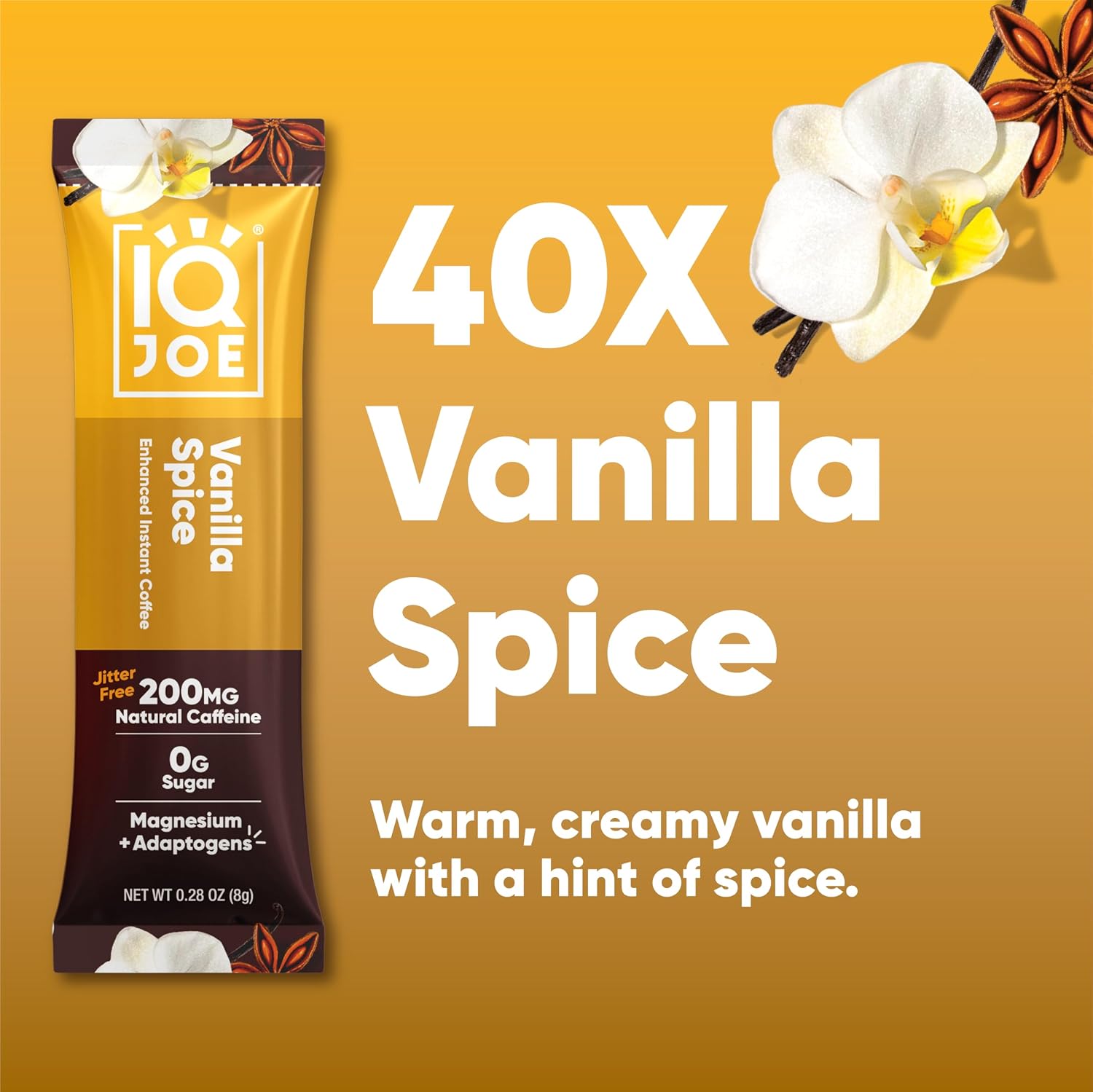 IQJOE Mushroom Coffee Packets - Vanilla Spice | 40 Stick Packs | Lion's Mane, Magnesium L-Threonate, Adaptogens | Instant Coffee for Jitter-Free Focus, Clarity & Energy | Keto, Vegan, Zero Sugar