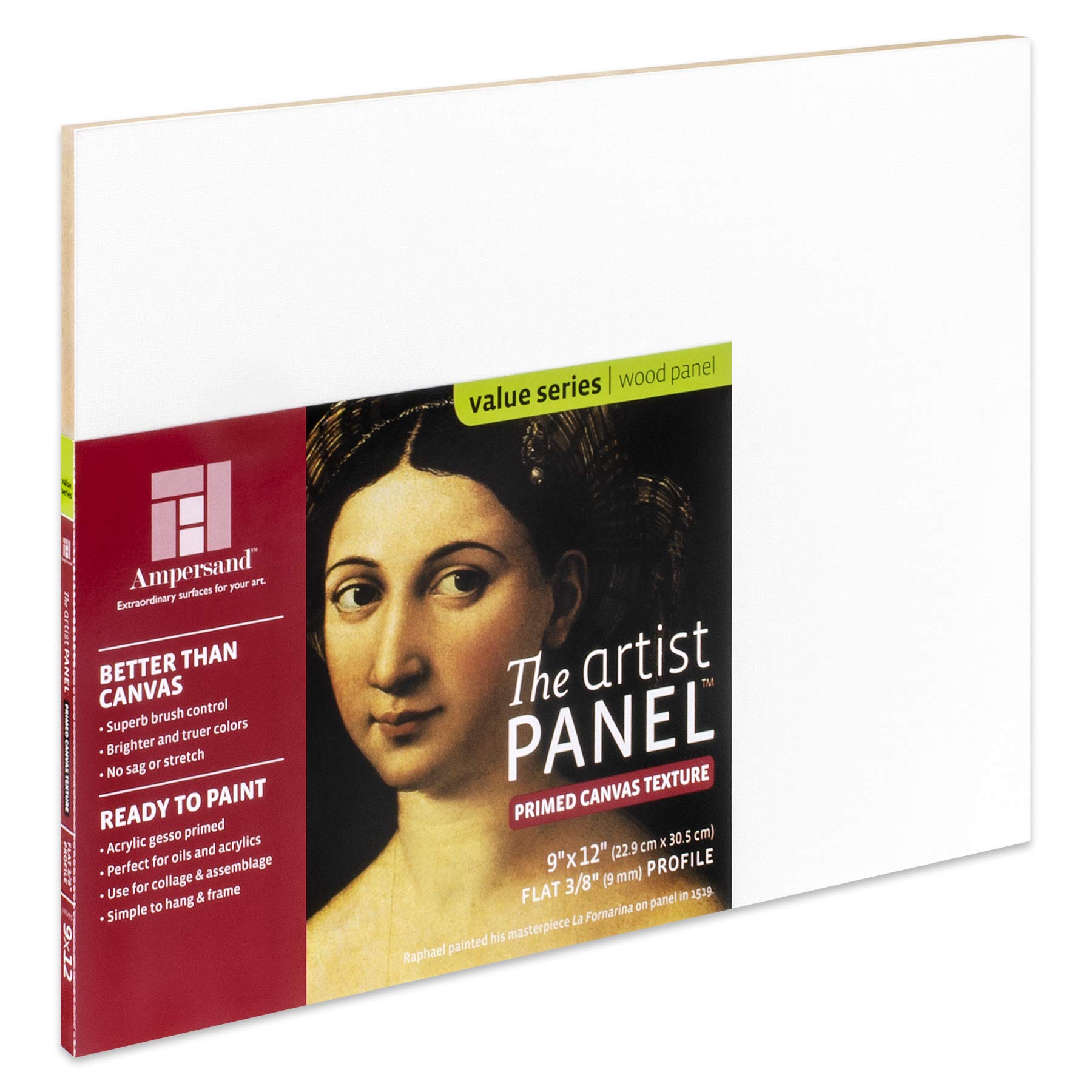 Ampersand Art Supply Wood Gesso Art Painting Panel: Canvas Texture, 3/8 Inch Depth, 9" x 12"