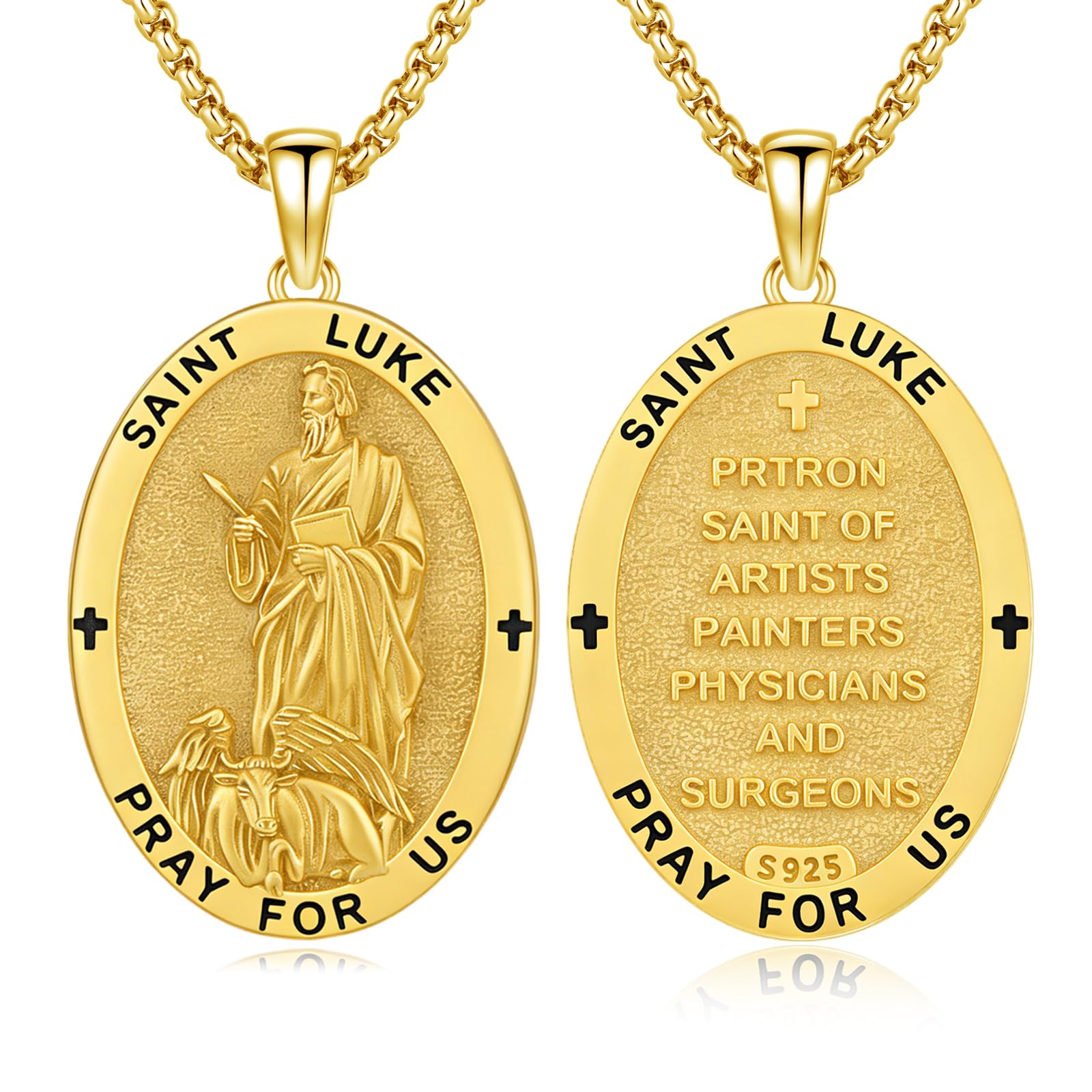 Silver/14K Gold Patron Saint Medal Amulet Necklace for Men Women