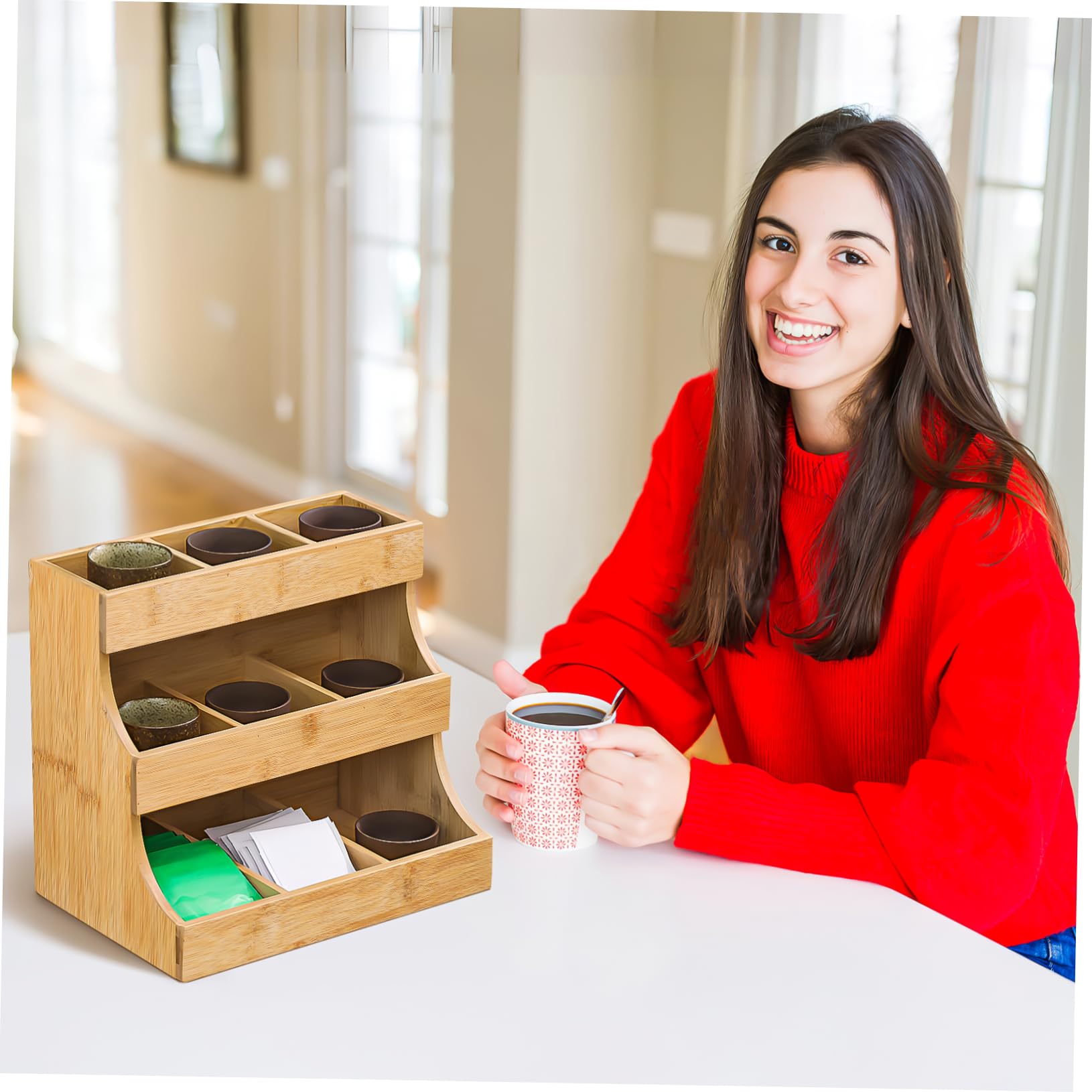 Ipetboom Estante De Almacenamiento para Bolsitas De Té Soporte De Madera para Oficina Organizador De Bolsas De Té para Guardar Cocina Estante y Azúcar