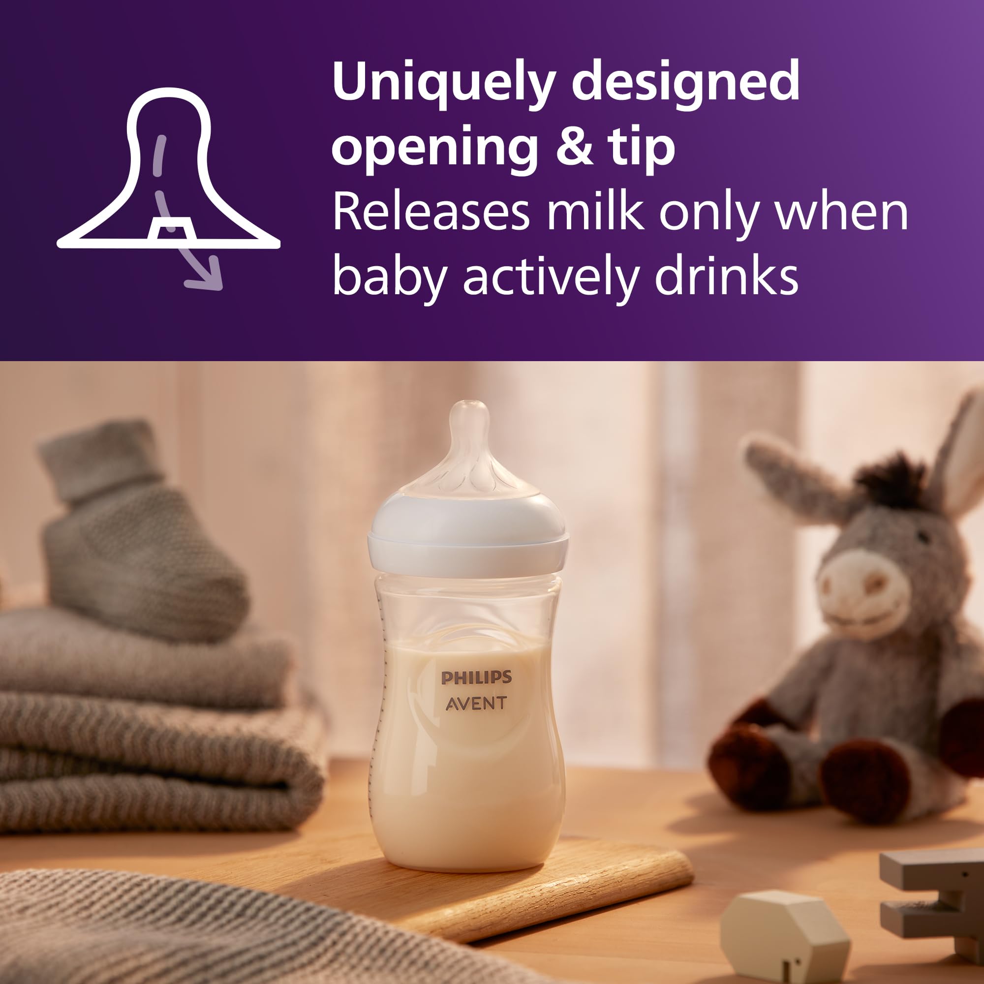 Philips Avent Newborn Gift Set - Bottles with Natural Response Nipples, 3 x 4oz/125ml (Slow Flow, Flow 2), 3 x 9oz/260ml (Medium Flow, Flow 3), Soothie 0-3m & Bottle Brush, SCD837/04 - 3