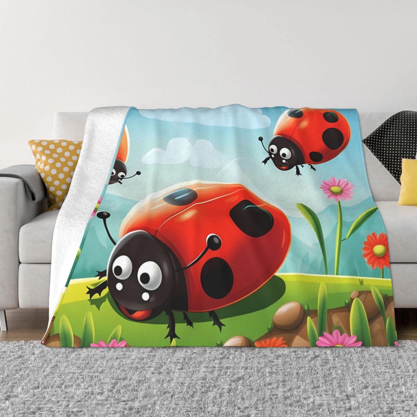Couverture moelleuse grande taille contre le froid imprimé coccinelle