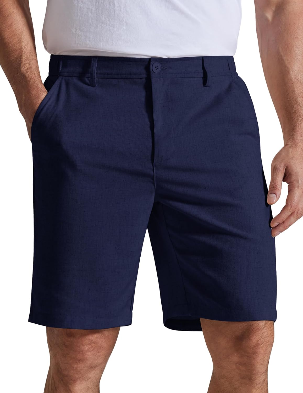 COOFANDY Mens Casual Shorts 9" Flat Front Elastic Waist Linen Dress Shorts Lightweight Summer Outfits with Pockets