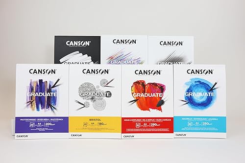 Miniatura 4 de CANSON Graduate Mixed Media Papel A3 de 200 gsm, doble cara granulado y liso, lado corto pegado, 30 hojas grises, ideal para estudiantes artistas