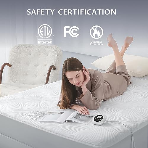 Miniatura 4 de Protector de colchón eléctrico de tamaño completo - Calentador de cama con funciones de memoria y precalentamiento, 12 ajustes de calor, control