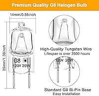 Vista 2 de Bombilla halógena G8 de 20 W, 120 V, T4, tipo JCD, base G8, bombillas de xenón bi-pines, regulables con larga vida útil, bombillas halógenas G8
