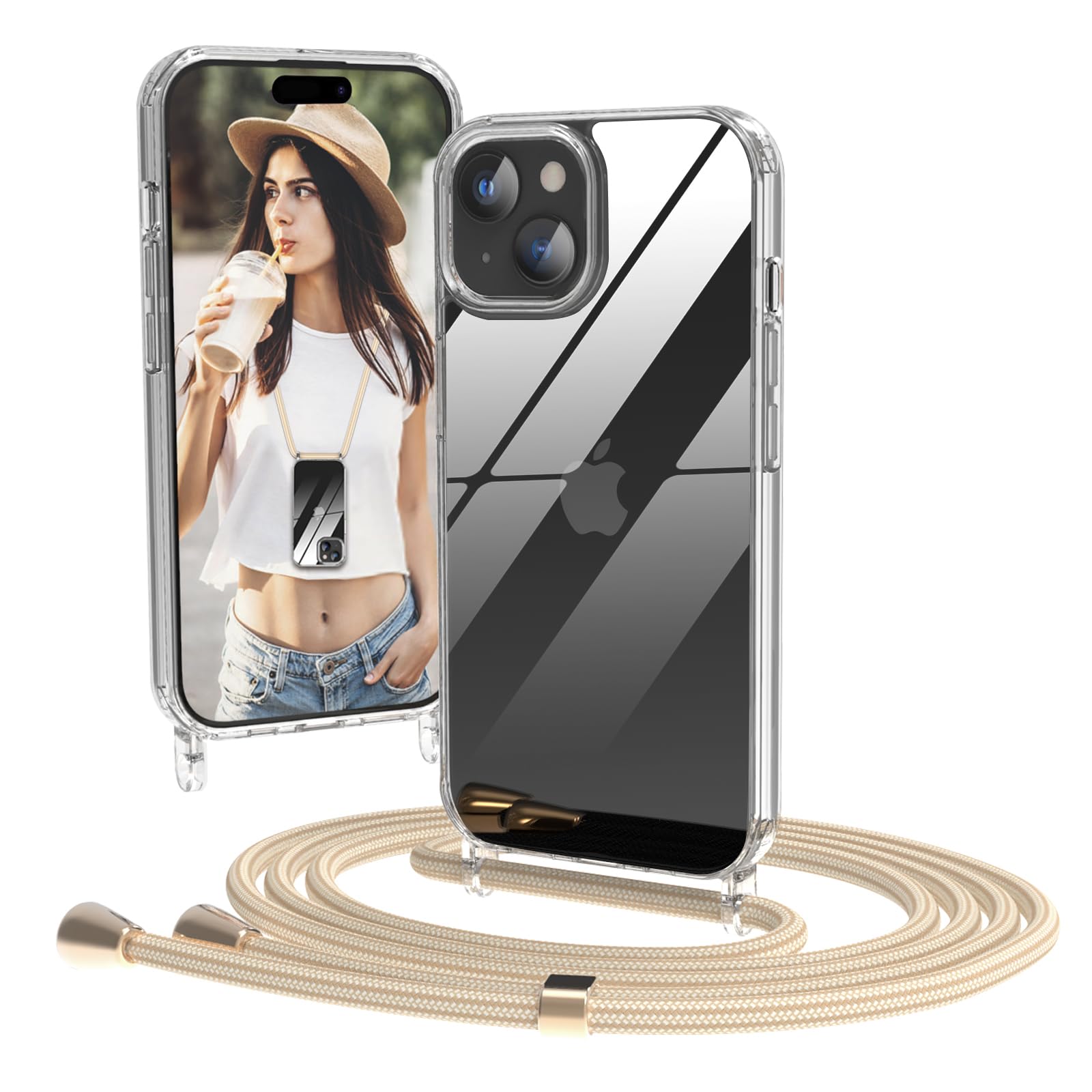 Coque IPhone 15 Pro Avec Cordon – Coque Transparente TPU Antichoc, Compatible MagSafe, Cordon Amovible Réglable