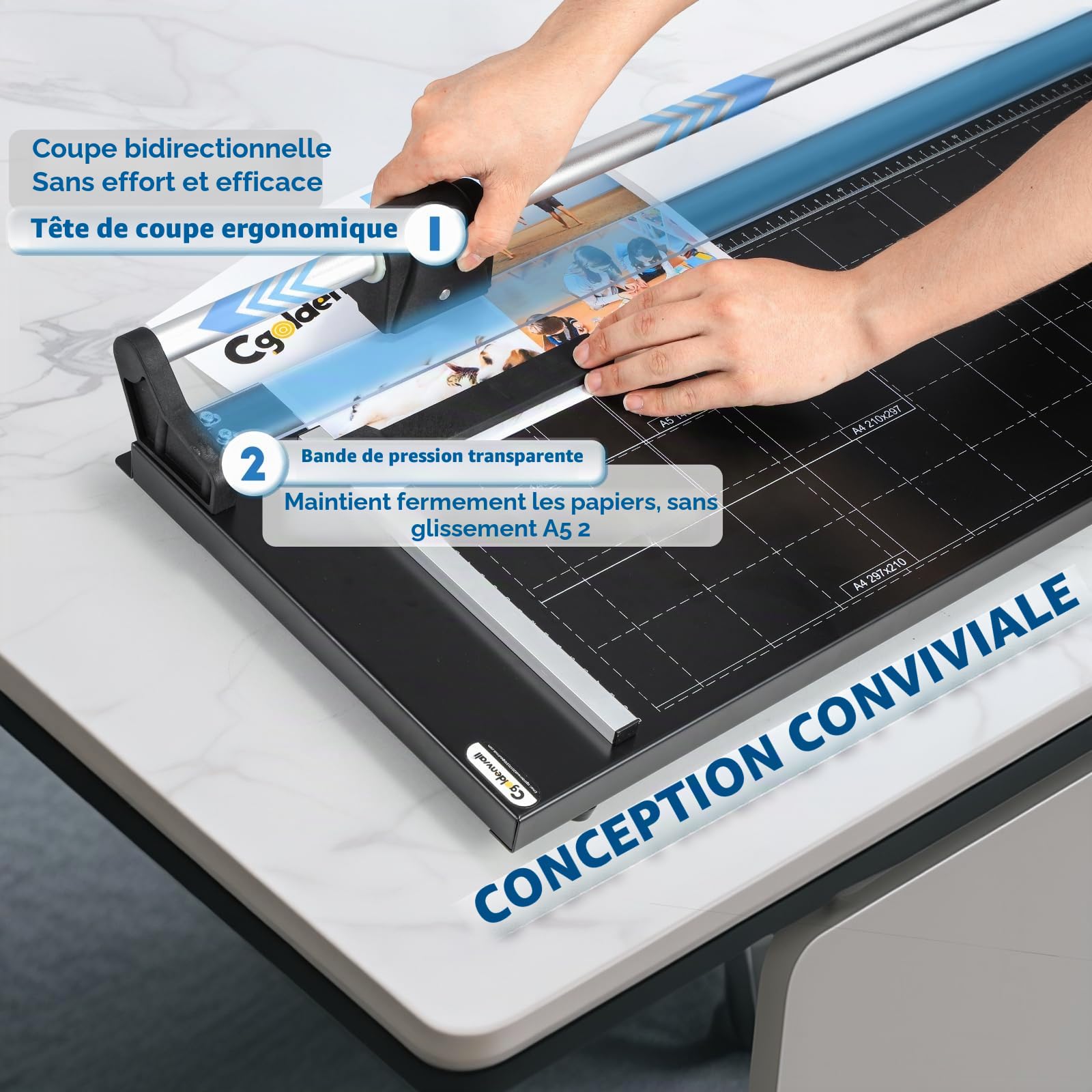 CGOLDENWALL Massicot A2, Professionnel Coupe Papier pour 12 Feuilles | avec Poinçonneuse d'Angle, Boîte de Rangement, Coupe Sûre Et Ergonomique pour Bureau, École, Maison, DIY (5 Types de Lames)