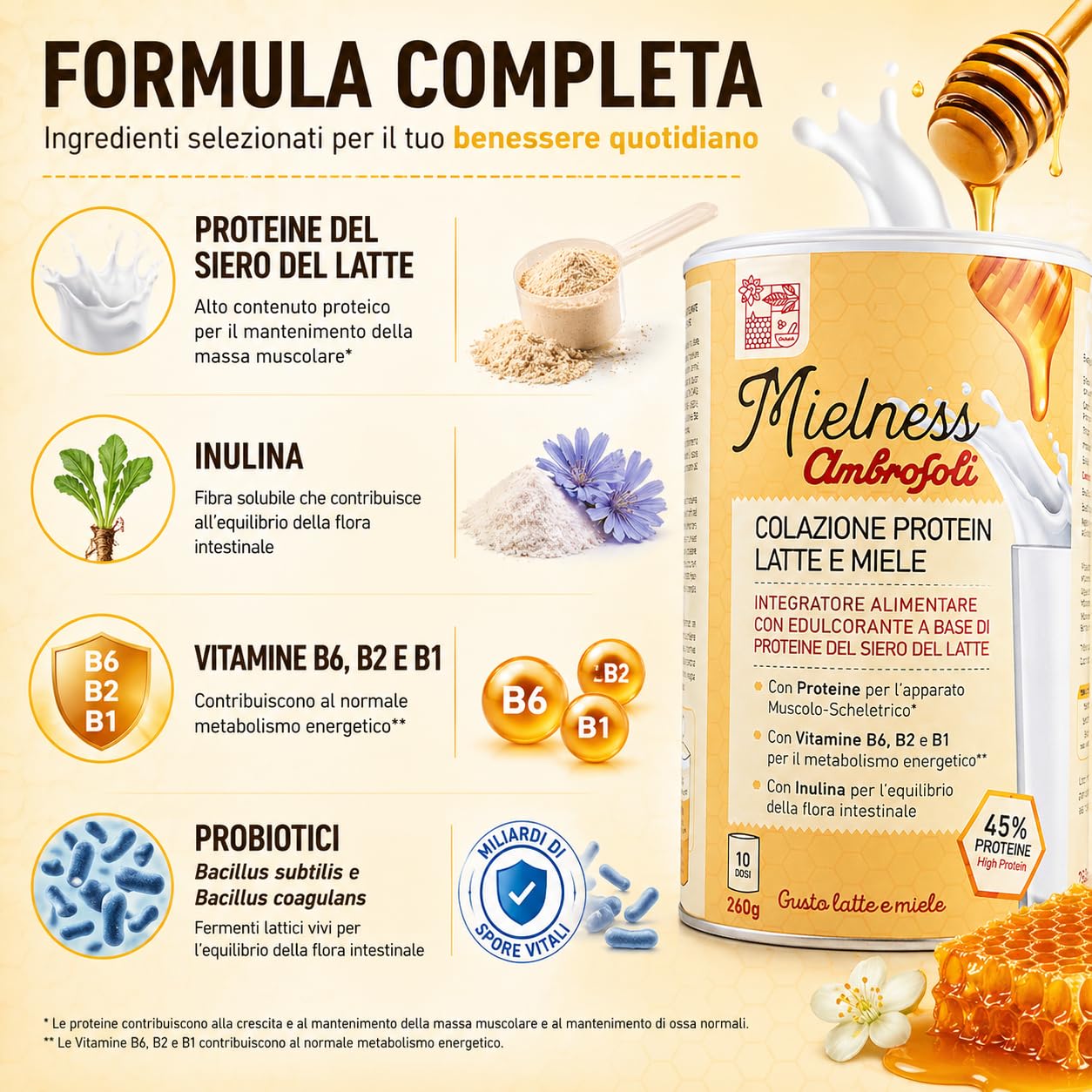 Ambrosoli Colazione Protein Latte e Miele, 260g, mix Proteico per Colazione e Shake (Confezione da 2)