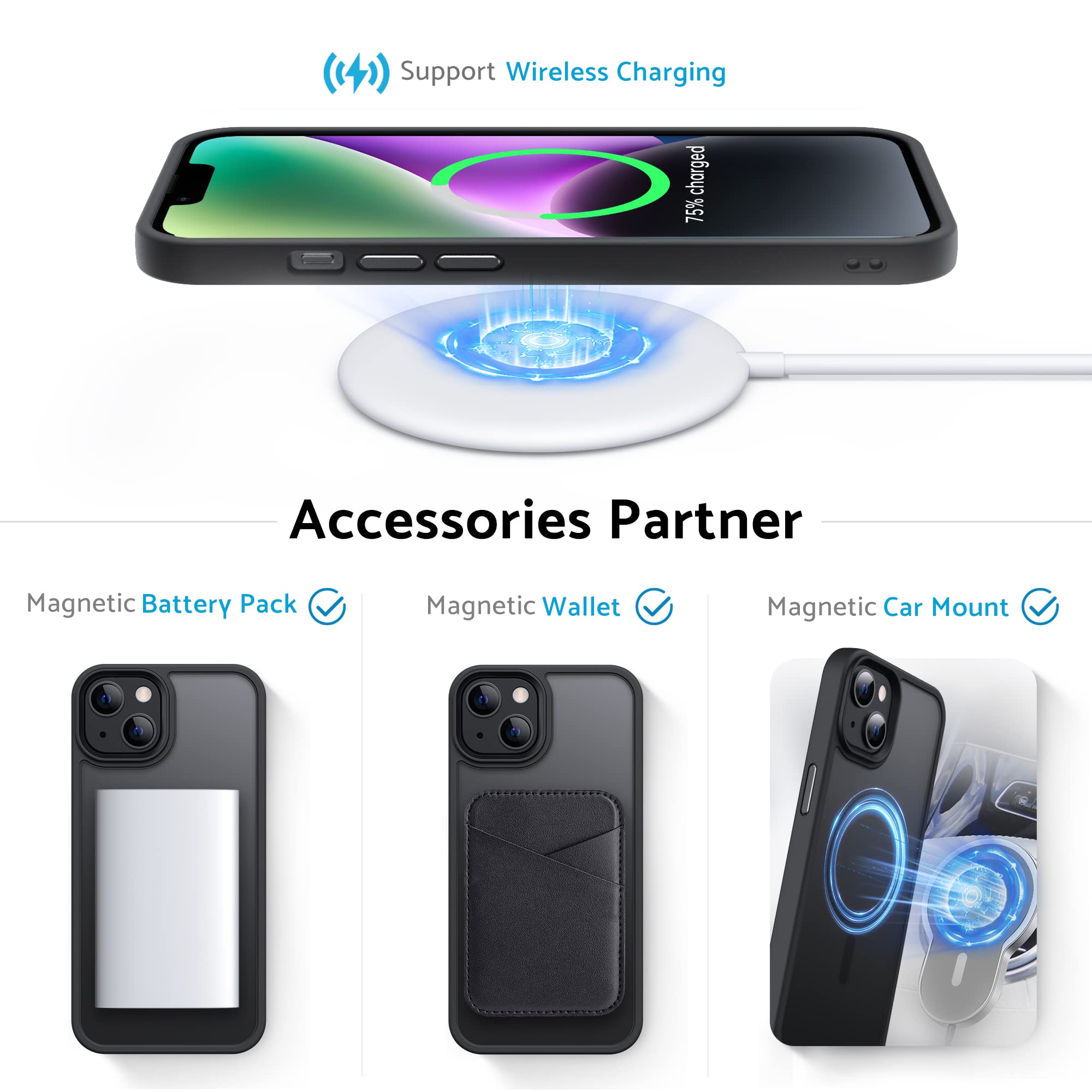 Anqrp Custodia Matt Kada per iPhone 13, sottile [Compatibile con MagSafe] Custodia protettiva magnetica e traslucida