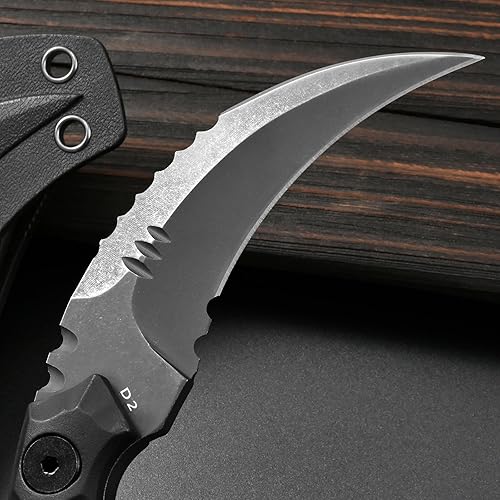 Miniatura 24 de GTK691 Cuchillo de hoja fija D2 Hoja de acero Mango de fibra de vidrio de nailon con funda Kydex para acampar al aire libre, caza, senderismo, Azul