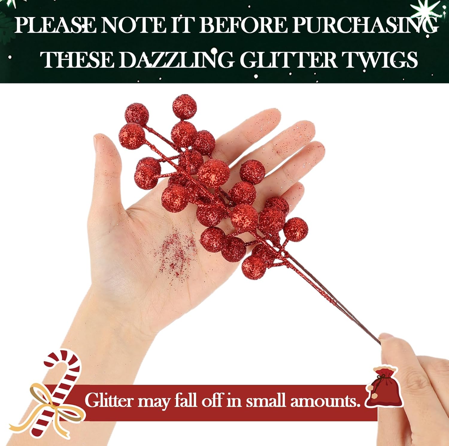 HOHOTIME 80Pcs Christmas Picks Set, Red Glitter Berry Stems & Pine Stems, Artificial Christmas Tree Picks for Christmas Tree Decoration, Garland Wreath Ornaments DIY Crafts Vases Holiday Home Decor