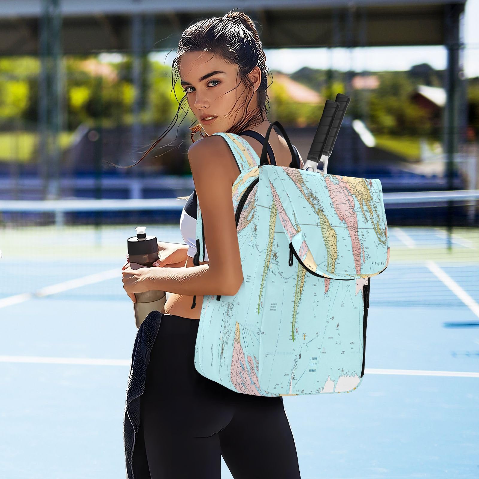 DUOBU Tennis Bag Historical Map Large Waterproof Pickleball Bag for Men and Women Crossbody Backpack for Tennis Badminton Pickleball Racketball