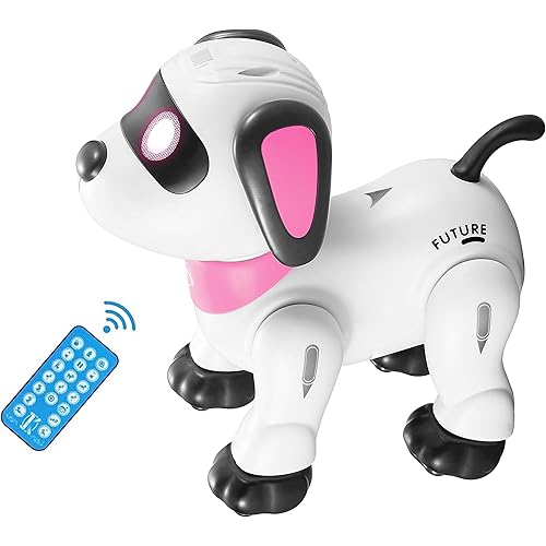 yiman Remote Control Robot Dog Toy – Programmable Smart Robot Dog for Kids 3+, Interactive Dancing & Sound, RC Stunt Toys with LED Eyes, Electronic Pet Toy for Boys & Girls Gifts (Pink)