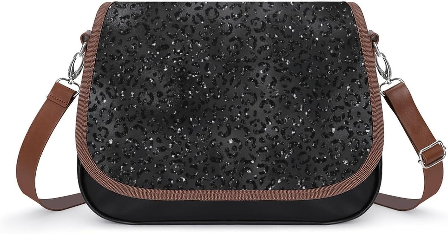 Cute Black Cheetah Leopard Skin Print PatternWomen's Faux Leather Crossbody Bag, Waterproof Wrinkle-Resistant Shoulder Bag with Detachable Strap, Large Capacity Casual Handbag, Fashion Daily Purse for