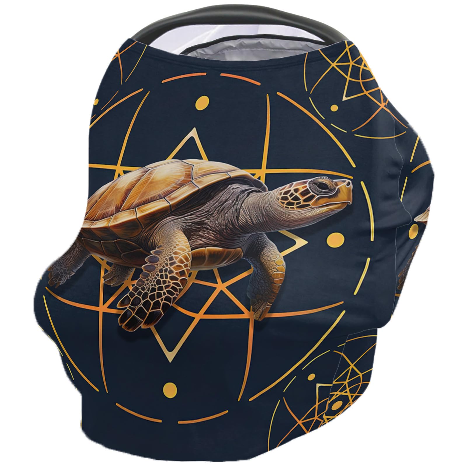 Nursing Cover for Breastfeeding Scarf, Turtle Circles Dots Gold Lines Geometric Navy Blue Baby Car Covers Super Soft Multi Use for Canopy Shopping Cart Cover Blanket Stroller Cover