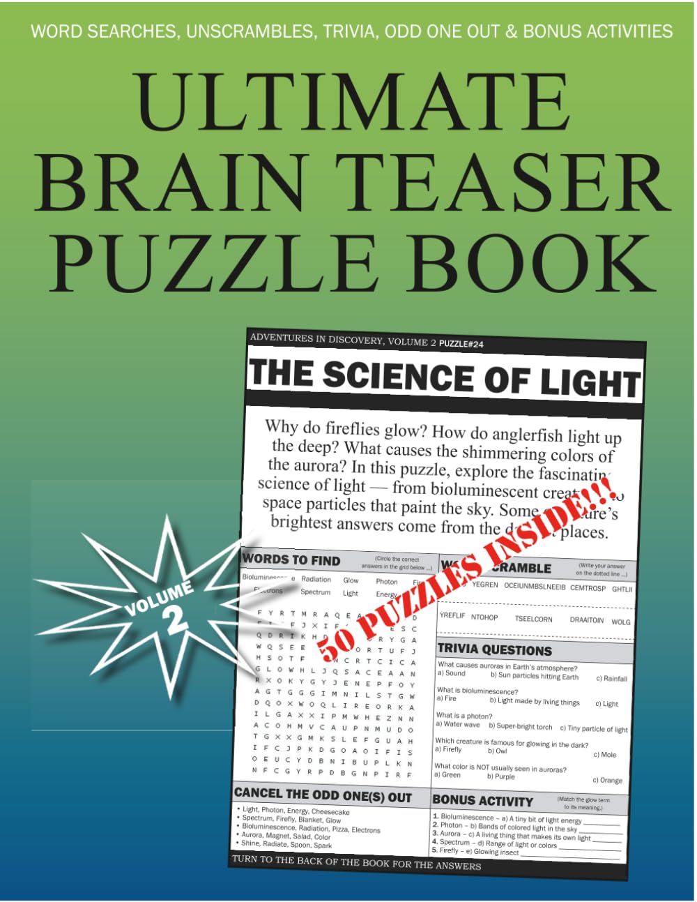 Ultimate Brain Teaser Puzzle Book for All Ages: Word Searches, Unscrambles, Trivia, Odd One Out & Bonus Activities — 5 Challenges Per Theme