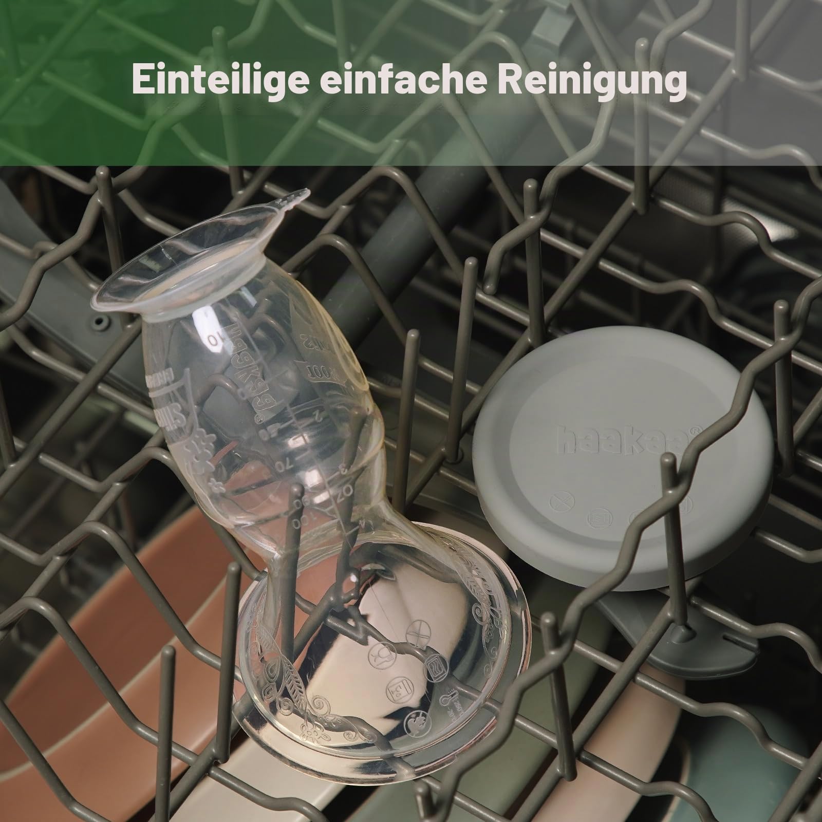 haakaa 100 ML Handmilchpumpe mit Silikondeckel und Saugfuß, Transparent Manuelle Brustpumpe, Silikon Milchpumpe & Muttermilchauffänger, Gesund und Harmlos