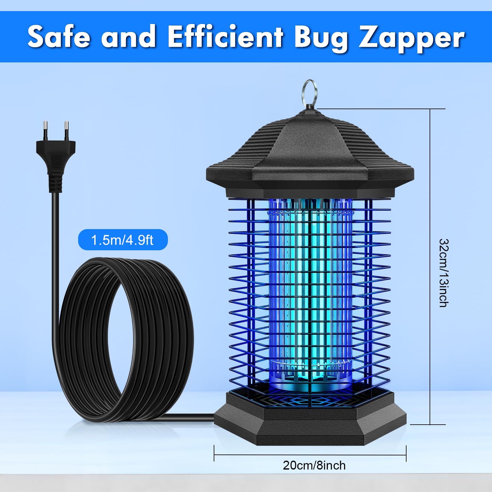 Elektrischer Insektenvernichter 4400V, UV Mückenlampe & Fliegenfalle, IPX4 Wasserdicht, Insektenfalle für Außen und Innen, 100㎡ Reichweite für Garten Terrasse Schlafzimmer