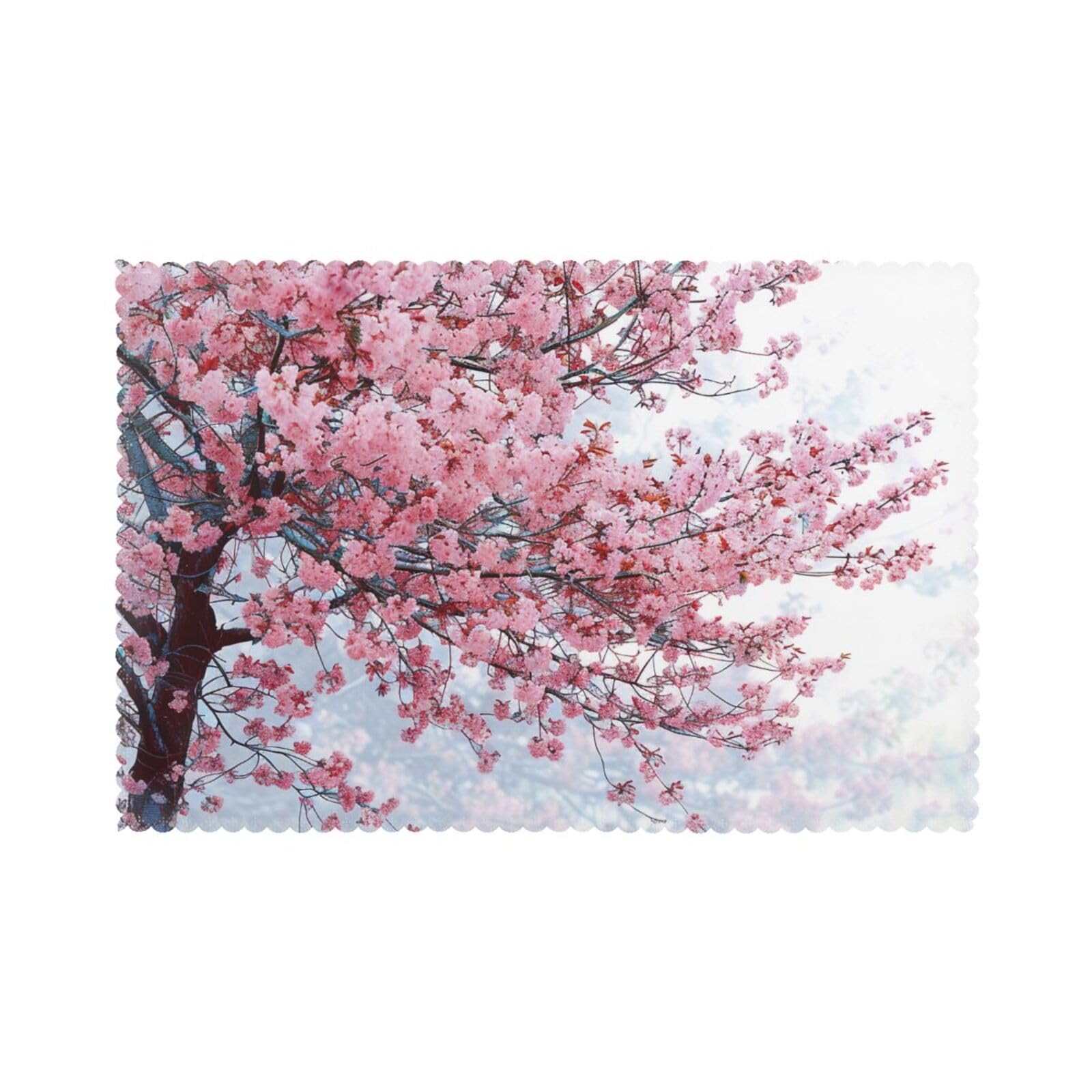 Cherry Blossoms Tree Printed Placemat Heat Resistant Place Mats Set of 6 PCS Washable Kitchen Table Mats, 12x18 Inch