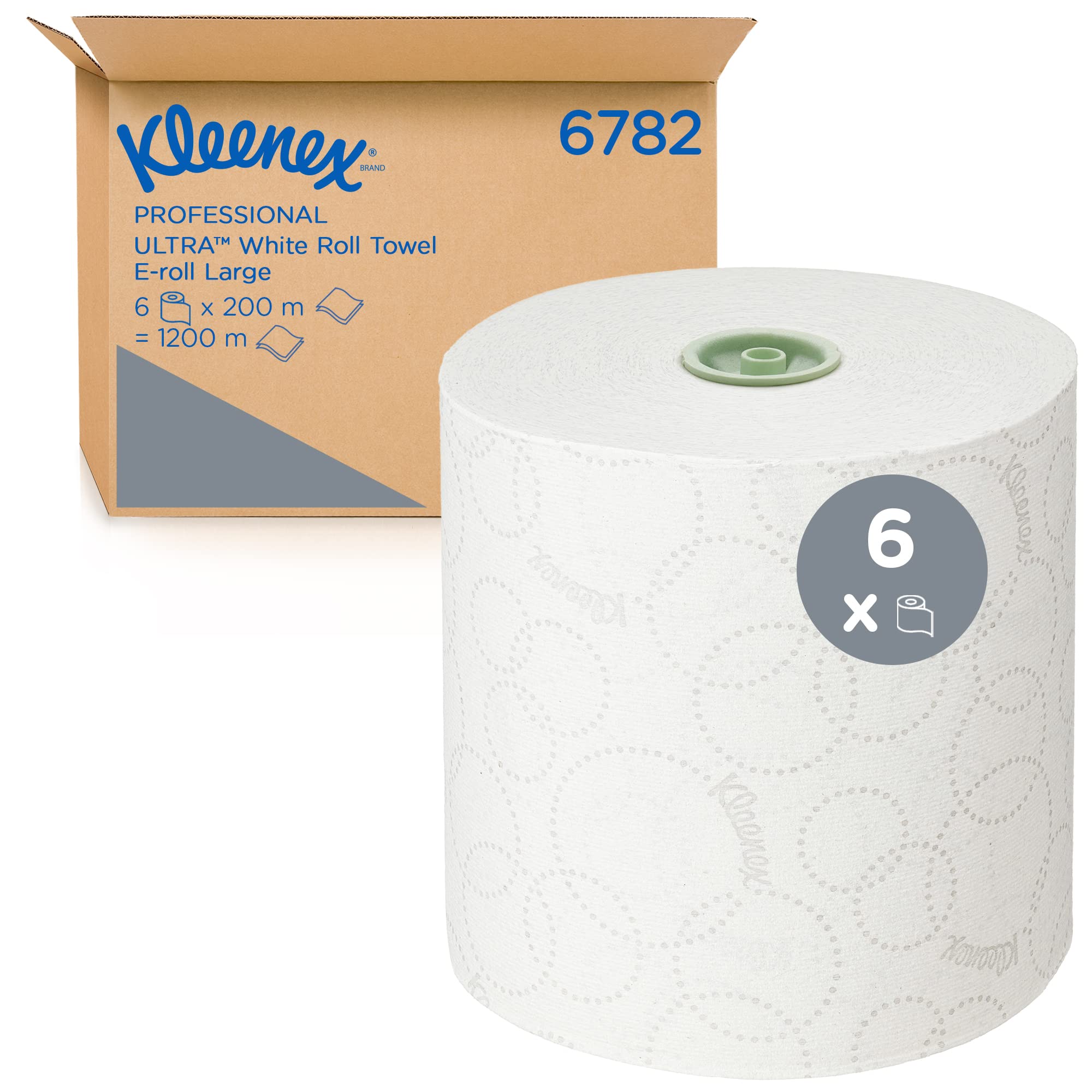 Kleenex 6782 - Toallas de papel ultra grandes para toallas de 2 capas, 6 rollos de 200 m de papel blanco (1200 m)