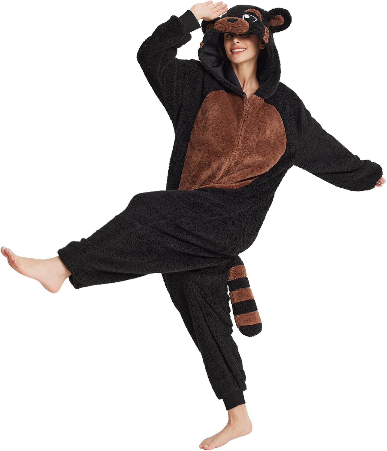 Dodheah Unisex Raccoon Pajamas Adult Halloween Costume Animal Cosplay Outfit Novelty Jumpsuit Cozy One-Piece Homewear - Image 2