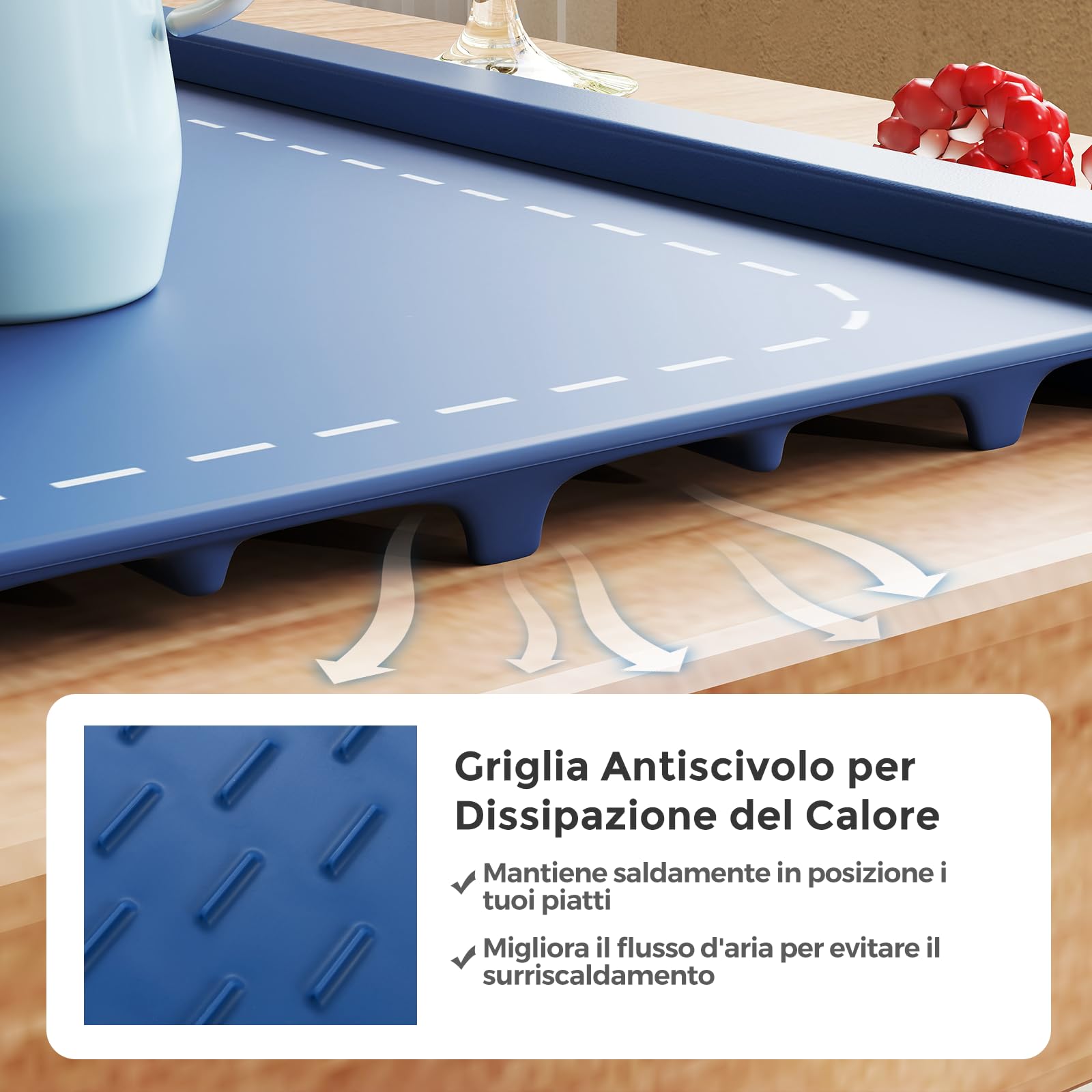 RELAX4LIFE Tappetino Riscaldante per Alimenti, Scaldavivande Elettrico Arrotolabile in Silicone, con Tempo e Temperature Regolabili, Cinturino Autobloccante, per Scongelamento (60 x 44cm,Blu)