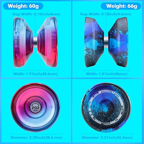 Miniatura 4 de WATIEOBOO Yo-Yo - Juego de 2 piezas P02 Yoyo de cristal azul rosa y M18 negro azul púrpura camuflaje metal yoyo, adecuado para jugadores