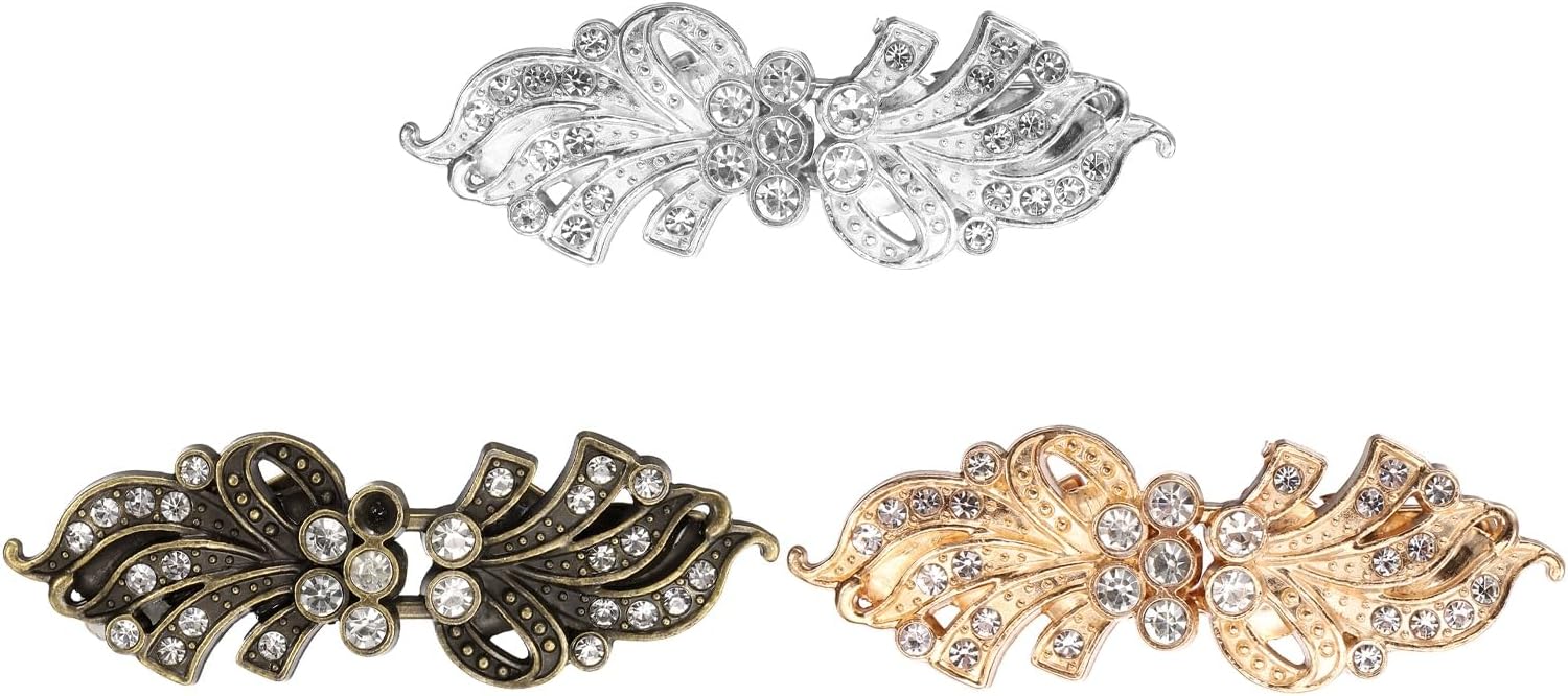 PATIKIL 3Pcs Vintage Cloak Clasps, Sweater Clips Women Collar Clip for Women Clothing Sweater Shawl Scarf Cardigan Accessories Retro Cinch Brooch, Gold/Silver/Copper Tone(2.2x0.8Inch)