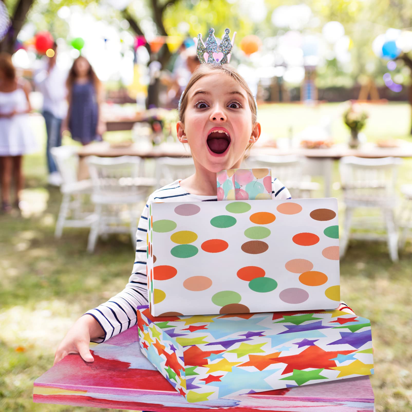 Geschenkpapier zum Geburtstag 24 Stück mit 4 Bändern, Papier