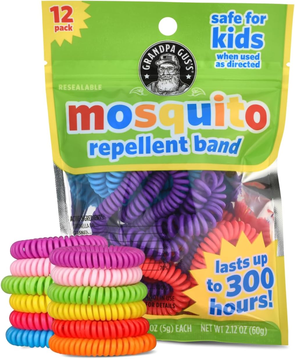 Grandpa Gus's Mosquito Repellent Wearable Bracelet Bands, 12 Pack