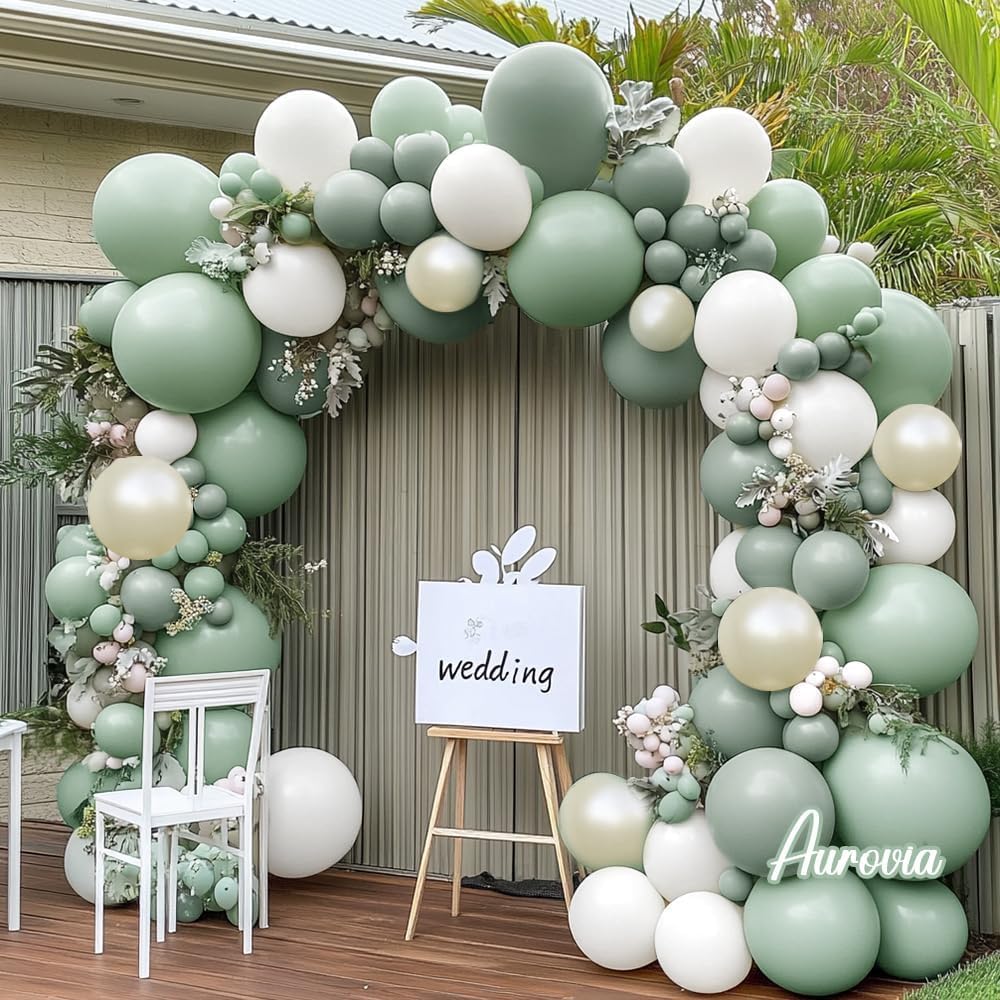 Sage Green White Garland Double Stuffed Jade Green White Balloon Different Sizes 18In 12In 5In Balloon Arch Kit For Baby Shower Gender Reveal Birthday Party Decorations