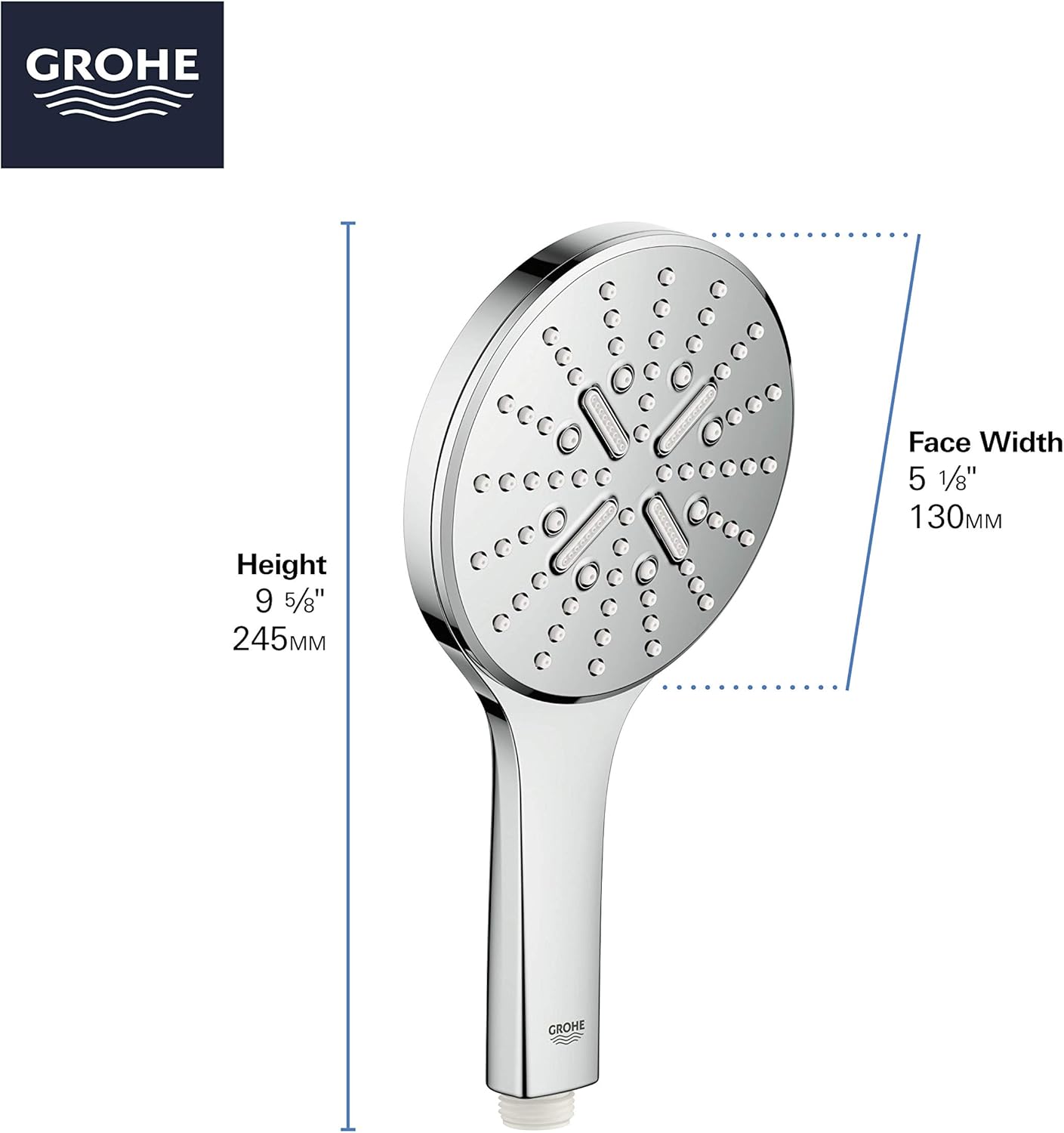 GROHE 26545EN0 Rainshower 3-Setting Handheld Shower Head, Rain Jet Settings, Brushed Nickel Infinity