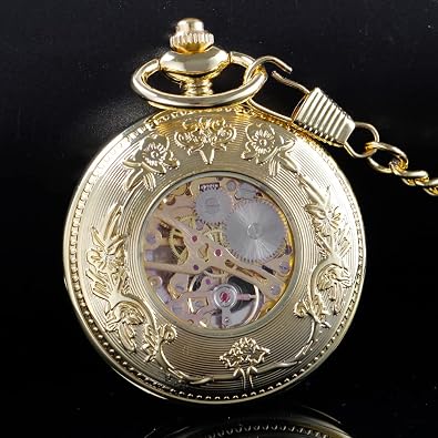 Men's Mechanical Hollow Dragon Design Hand Wind Pocket Watch Roman Numerals Steampunk with Chain Box