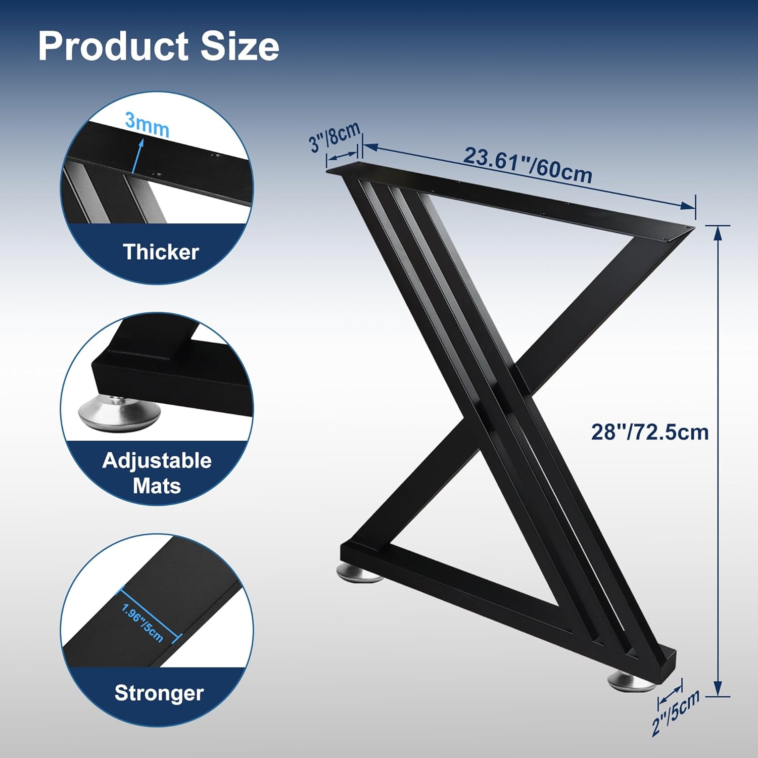 Heavy-Duty 28" T-Shaped Metal Legs for Modern Furniture.Powder-Coated Black Finish, Very for Dining Tables, Kitchen, workbenches and Home Offices.Sturdy and Versatile.(Set of 2)