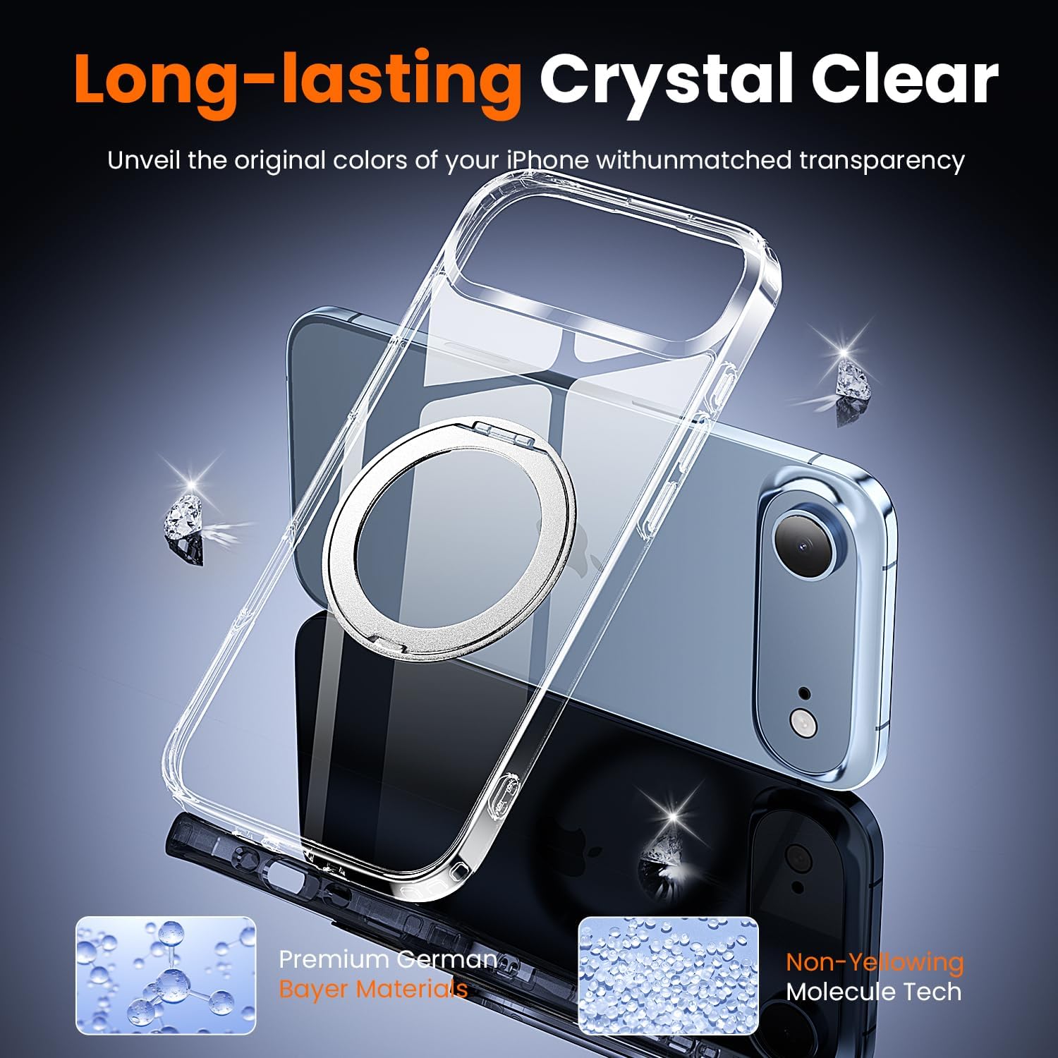  3 in 1 for iPhone Air Case Clear Stand | Build in Kickstand , Screen Protector *1 & Camera Lens Protector*1, Not Yellowing, Fits MagSafe, Military-Grade Protection thumbnail
