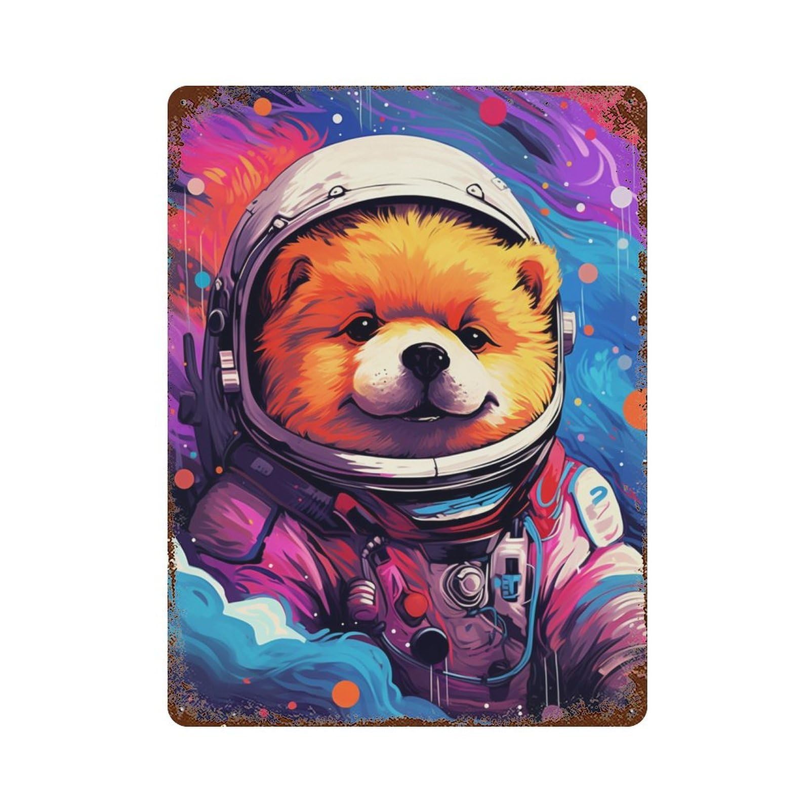 Space Pomeranian Adventure -5 Retro Metal Sign 15.7"x11.8", Vintage Wall Decor for Bistro, Counter And Cafe Decor