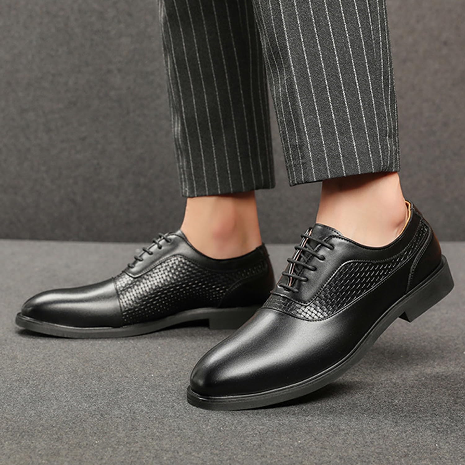 Scarpe eleganti Oxford da uomo - Calzature classiche da ufficio formali stringate for matrimonio Comode scarpe da ufficio Nero Marrone