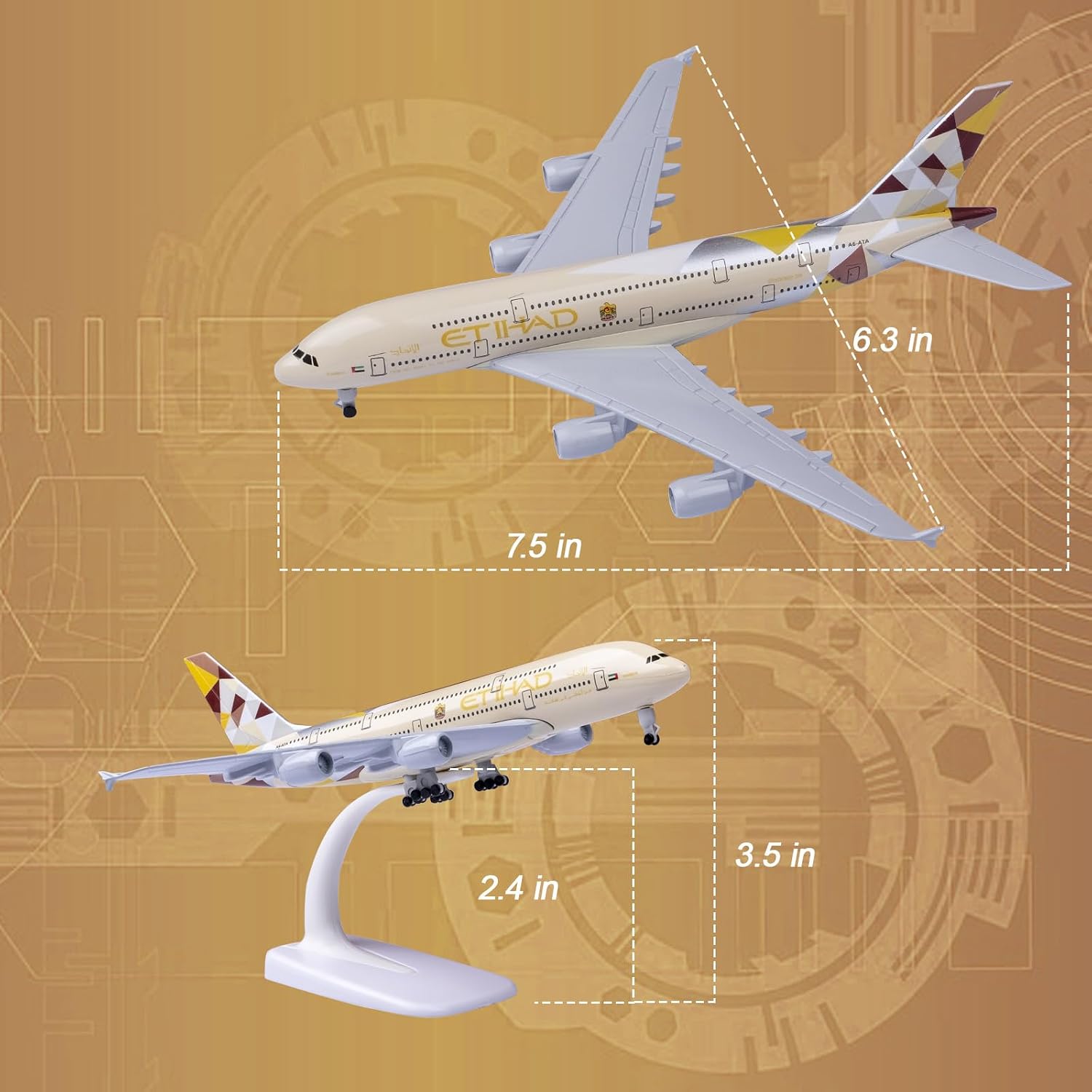 Model Airplane 1:300 Scale Model Etihad Airbus 380 Model Plane Metal Alloy Model for Gift and Decoration