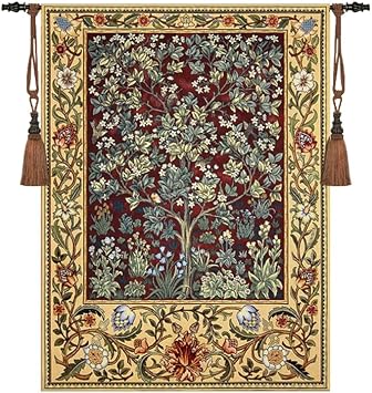 Aubelin Tapestry Small Ruby William Morris Tree of Life Fine Art Tapestry Wall Hanging Size 35"x27"