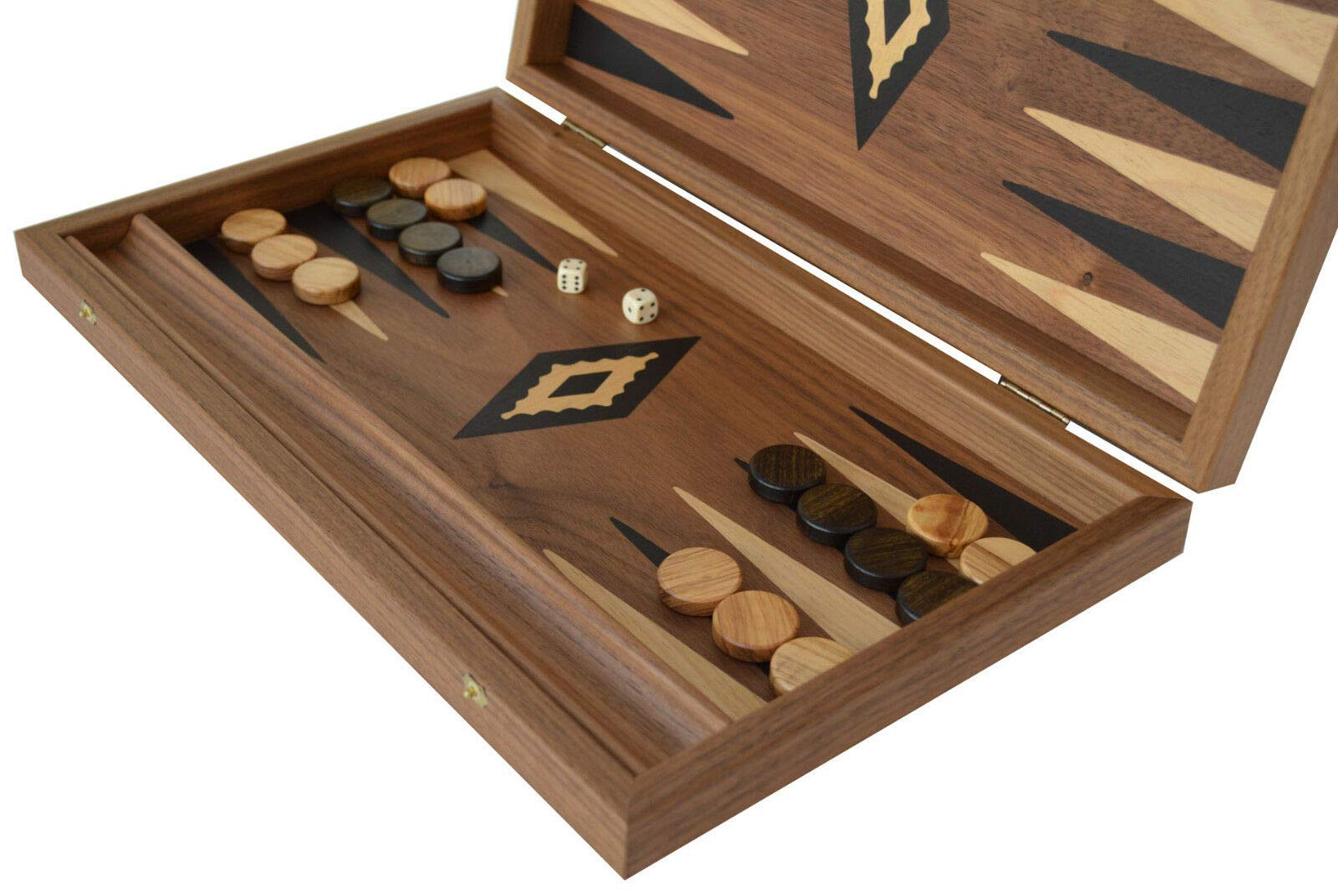 Walnut 15" Backgammon Set - Olive Wood Chips - Handmade in Greece