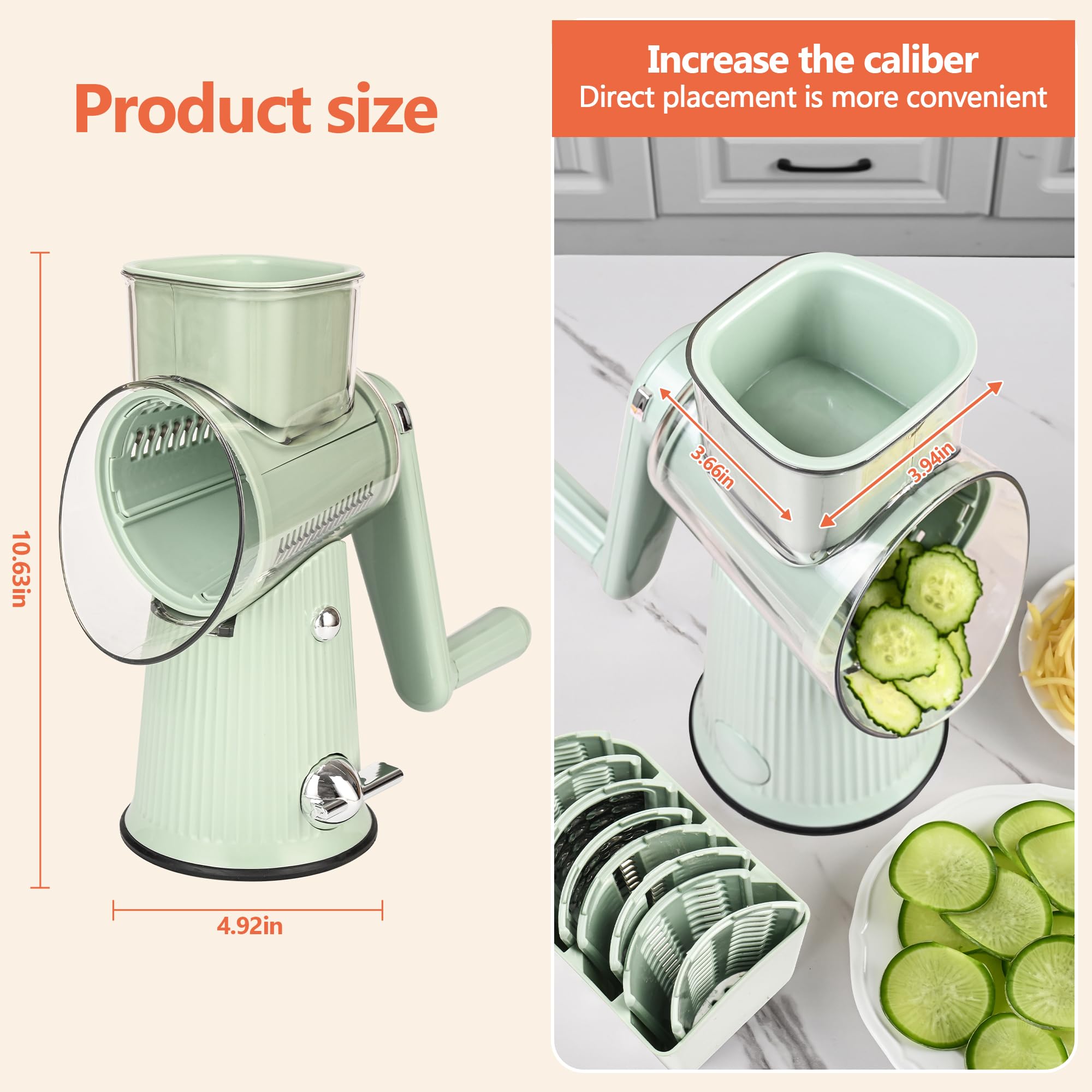 Rallador de queso 5 en 1 con manivela para encimera de cocina, rallador con mango para rotación de cocina, cortador de verduras, molinillo de nueces, triturador de queso con cepillo limpio