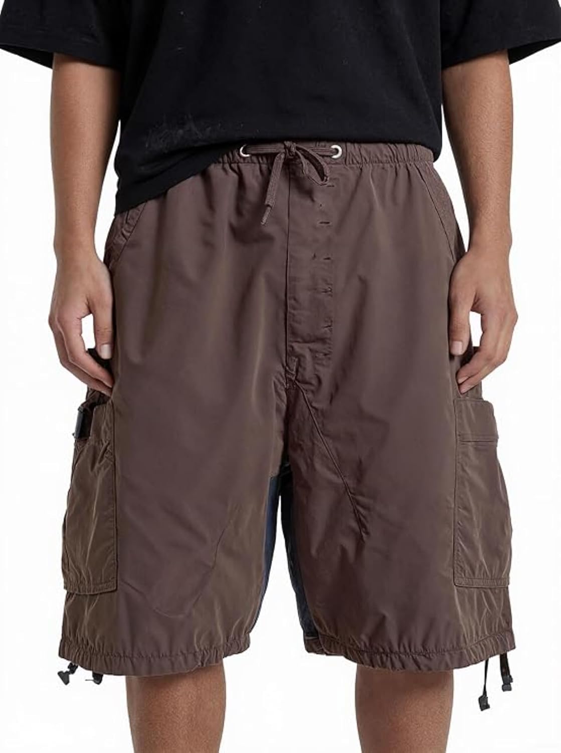 Unisex Parachute Cargo Shorts Vintage Drawstring Side Pocket Jorts Straight Leg Pants Loose Baggy Y2k Streetwear
