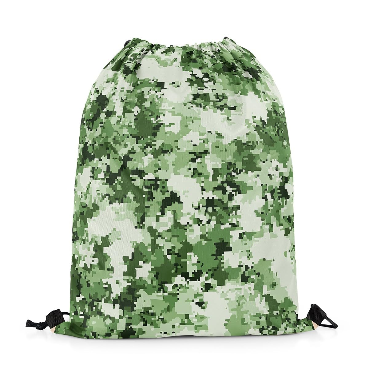 Castle Fairy Pixel Theme Drawstring Backpack 13"X16" Green Camouflage Geometric Water Resistant Beach Bag Abstract Art String Bag for Gym Shopping Sport Yoga