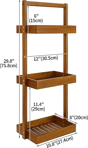 Miniatura 2 de Utoplike Organizador de ducha de madera de teca de 3 niveles y tapete de baño de madera de teca de 24 x 16 pulgadas