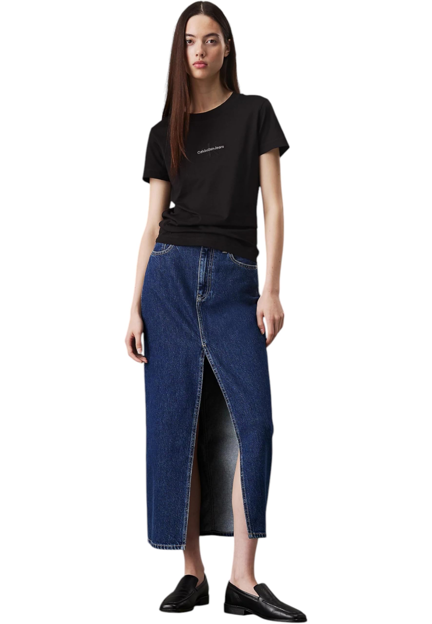 Calvin Klein Jeans T-Shirt Maniche Corte Donna Monologo Slim Scollo Rotondo